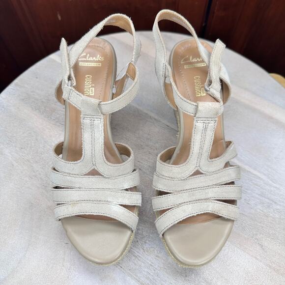 Clarks Zia Reign Womens Sandals Size 10 Strappy Open Toe Tan Wedge Espadrilles - Picture 2 of 12